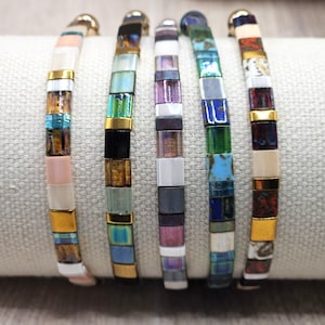 Tila Bead Bracelet for Women | Handmade Boho Glass Tile Jewelry | Colorful Stackable Bracelet Gift