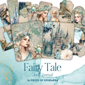 Fairy Tale Junk Journal Ephemera | Digital Ephemera | Vintage Scrapbook Paper | Paper Craft | Digital Download | Blue Junk Journal