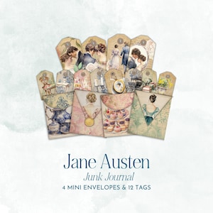 Etiquetas y sobres para diario basura de Jane Austen / Efímeras digitales / Papel vintage para álbumes de recortes / Manualidades de papel / Descarga digital