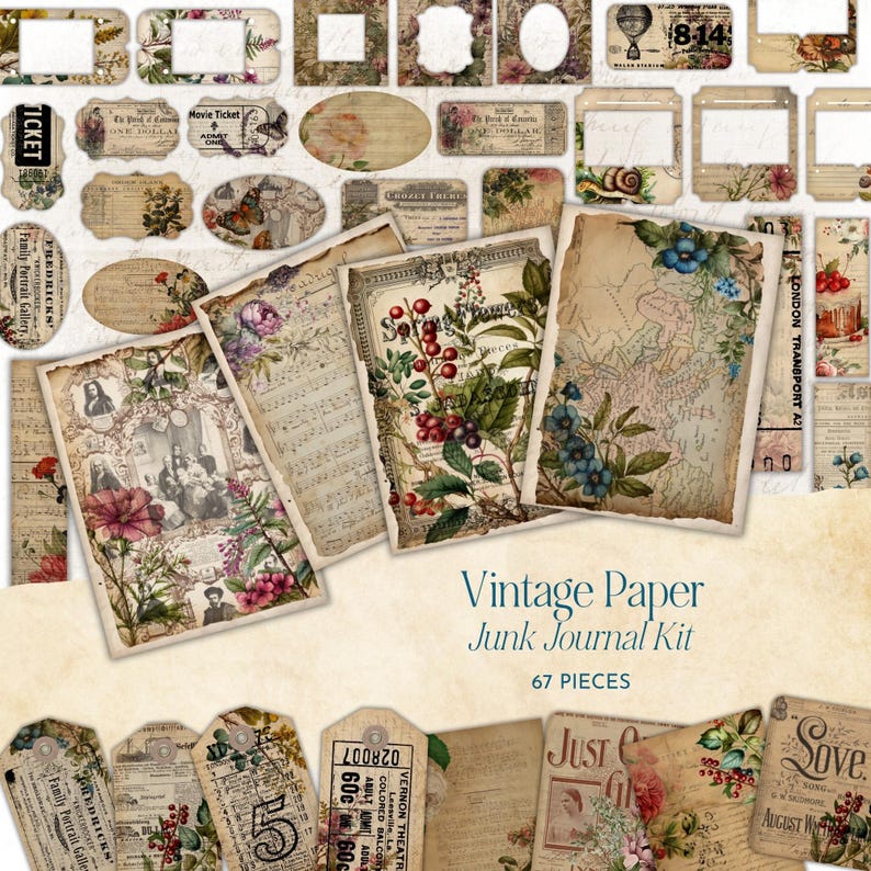 Vintage Paper Junk Journal Kit | Digital Ephemera | Vintage Scrapbook ...