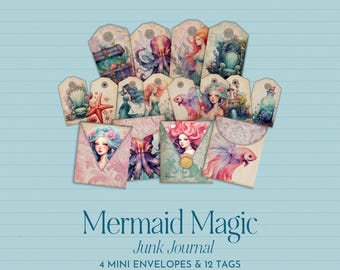 Mermaid Magic Junk Journal | Tags & Envelopes | Digital Ephemera | Vintage Scrapbook Paper | Paper Craft | Digital Download