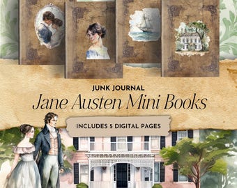 Jane Austen Printable Junk Journal Mini Books | Regency Era | Vintage Mini Book Ephemera | Digital Download for Journals & Scrapbooks