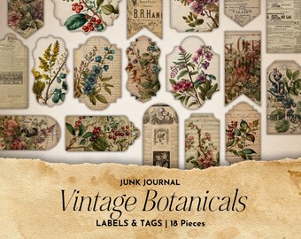Vintage Botanicals Junk Journal Tags & Etiketten | Floral druckbares Ephemera Kit | Junk Journals und Scrapbook Papier | Digitales Papier