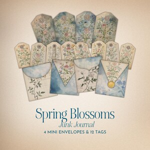 Spring Blossoms Junk Journal Tags and Envelopes | Spring Flowers Printable Ephemera Kit | Vintage Tags and Envelopes