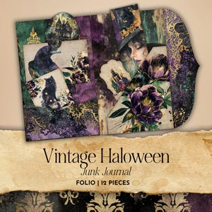 Vintage Halloween Junk Journal Folio | Spooky Printable Vintage Folio Kit | Witches Ephemera and Pockets | Instant Download for Scrapbooks