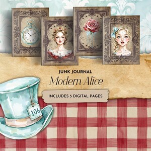 Modernes Alice Junk Journal Mini Bücher | Alice im Wunderland | Vintage Minibuch Ephemera | Digitaler Download für Journals & Scrapbooks