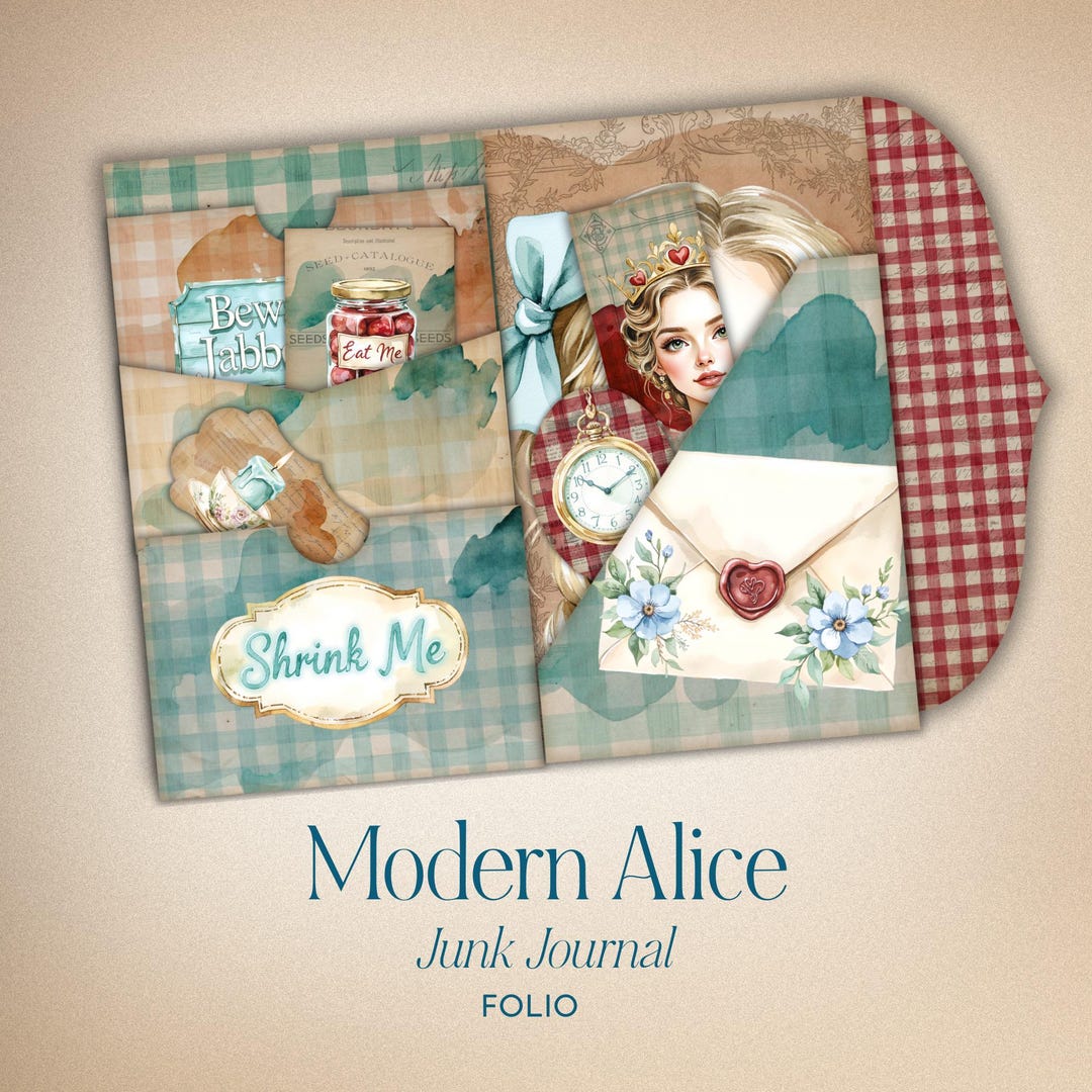 Modern Alice Junk Journal Folio | Printable Folio | Alice in Wonderland ...