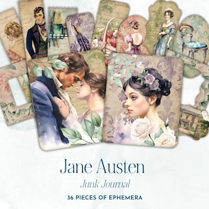 Diario basura de Jane Austen, efímeras, época de la Regencia, efímeras digitales, papel de álbum de recortes vintage, manualidades de papel, descarga digital