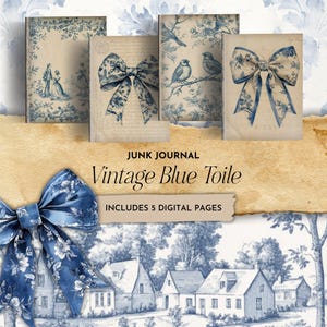 Vintage Blue Toile Mini Books | Junk Journal Booklet | Vintage Mini Book Ephemera | Digital Download for Journals & Scrapbooks