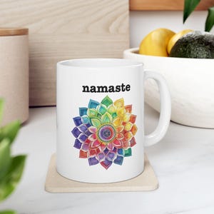 Ceramiczny kubek Namaste Mandala | Prezent duchowy | Miłośnik kawy i herbaty | Boho Home Decor | Prezent na uważność, relaks, medytacja