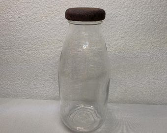 Vintage glazen melkfles met metalen deksel, rustieke boerderij keuken decor voorraadkast, retro fles melkfles, primitief landhuis