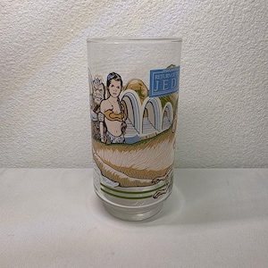 Vintage Star Wars Return of the Jedi Drinking Glass, 1983 Movie Collectible Tumbler, Princess Leia and Ewok Glassware, Retro Memorabilia