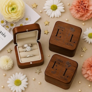 Scatola per fedi nuziali personalizzata con incisione, scatola per fedi nuziali in legno personalizzata, scatola per fedi di fidanzamento per coppia, regalo per lei, regalo nuziale
