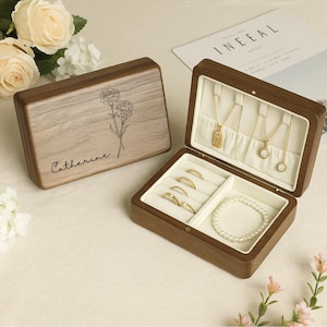 Personalized Jewelry Box, Custom Wooden Jewelry Case, Women Travel Engraved Jewelry Storage Organization, Gift For Her