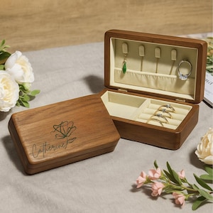 Custom Engraved Jewelry Box, Personalized Wooden Jewelry Case, Travel Jewelry Organizer For Women, Gift For Her, Mother&#39;s Day Gift,