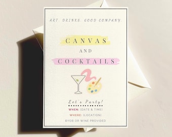Canvas and Cocktails Invitation | Editable Canva Template | Paint and Sip Party Invite | BYOB Girls Night Digital Download
