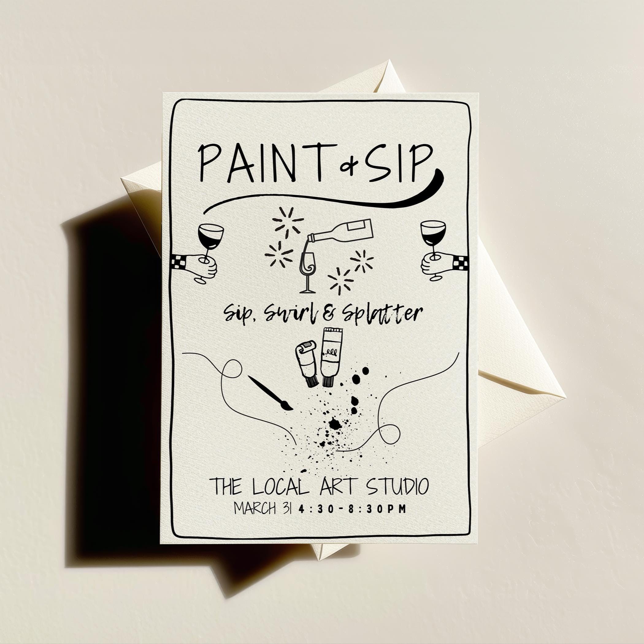 Paint and Sip Invitation Template - Editable Canva Event Flyer - Wine & Paint Party Invite - Instant Download