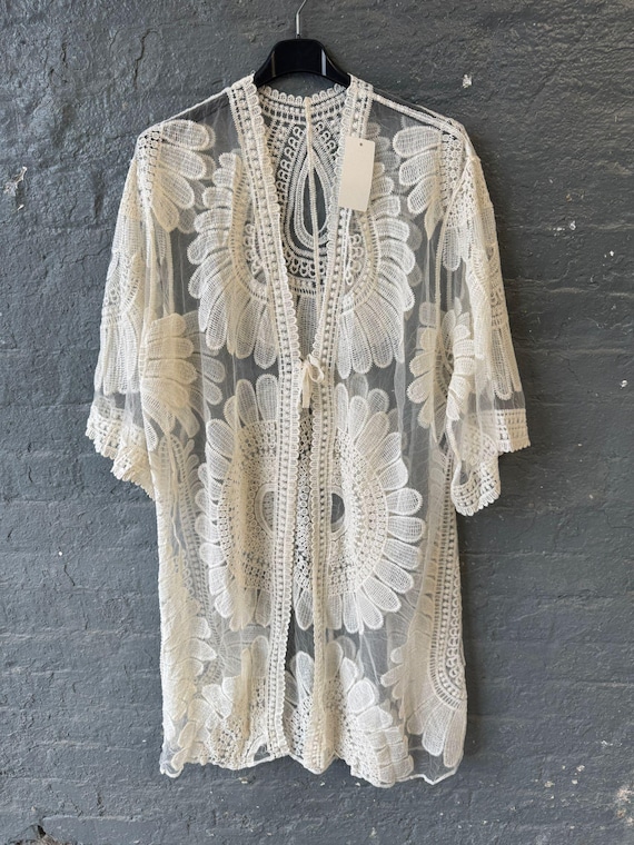 Ladies Kimono Cardigan, Womens Italian Lace 3/4 Sleeve Cardigan