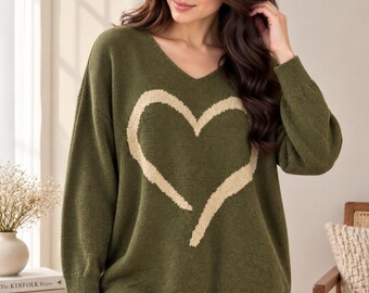 Italian Knit Heart Jumper | Oversized Hi-Lo Sweater, Plus Size