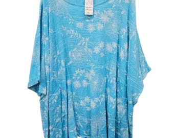 Boho Floral Tunic Top Cotton Linen Oversized Blouse with Pocket Loose Fit Women Top