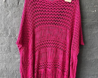 Italian Lace Crochet Top, Oversized Batwing Sleeve Tunic, Plus Size