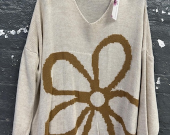 Oversized Floral Knit Sweater – Italian Lagenlook Jumper, Plus Size