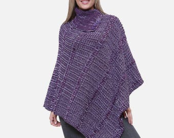 Handmade Cable Knit Poncho: 3-Button Cape Shawl, One Size
