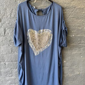 Ladies Heart print Tunic Top Italian Oversized Lagenlook Dress for Women, 3/4 Sleeve Summer top Casual Top t-shirt Plus Size 10-20