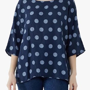 Lagenlook Polka Dot Cotton Tunic Top for Women | Italian Style Ladies Top Loose Fit Summer Blouse, Tunics tops for women UK Size 10-18