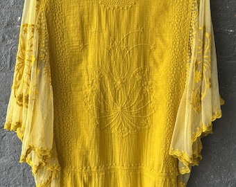 Ladies Plus Size Kaftan Sheer Embroidered Boho Cover Up, Flowy Festival Kimono, Beachwear, Tunic Top for Women , Gift for her onesize 12-20