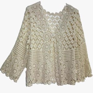 3/4 Sleeve or Long Sleeve Boho Cardigan, White Summer