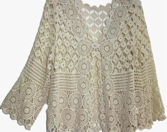 Italian Lace Bolero Cardigan, Women's 3/4 Sleeve Crochet Shrug