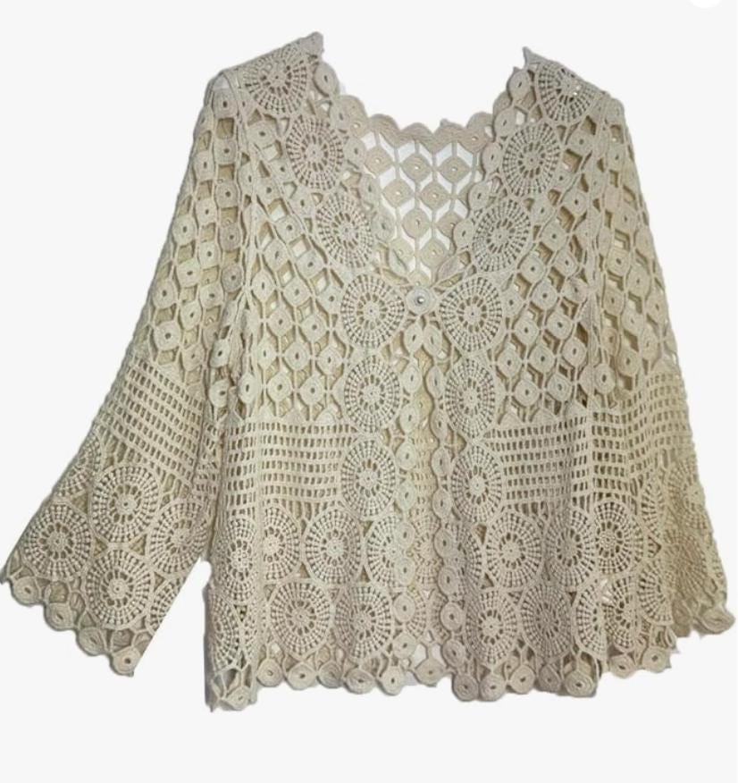 WearAll Women's Plus Size Floral Lace Cardigan – Turquoise, Long Sleeve Waterfall Style - View #10