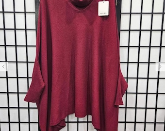 Plus Size Cowl Neck Tassel Poncho, Batwing Sleeve Cape (UK 16–28)