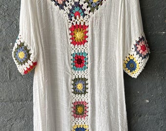 Boho Crochet Trim Viscose Tunic Top | Festival Hippie Blouse