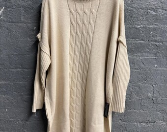 Plus Size Cable Knit Poncho – Cream Roll Neck Sweater, UK 16-26