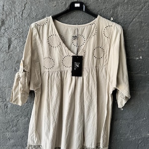 Ladies Cotton Tunic Top, Women Italian Oversized 3/4 Sleeve Top,  Ladies oversized tunic Top Lightweight Summer Casual Top Plus Size 16-22