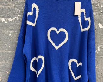 Italian Knit Heart Print Oversized Sweater | Lagenlook Top