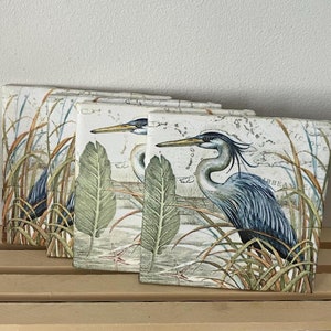 Great Blue Heron Coaster Set, Wild Bird Art, Shore Birds