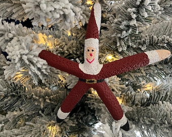 Santa Starfish Christmas Tree Ornament: Beach Holiday Decor (6-7")