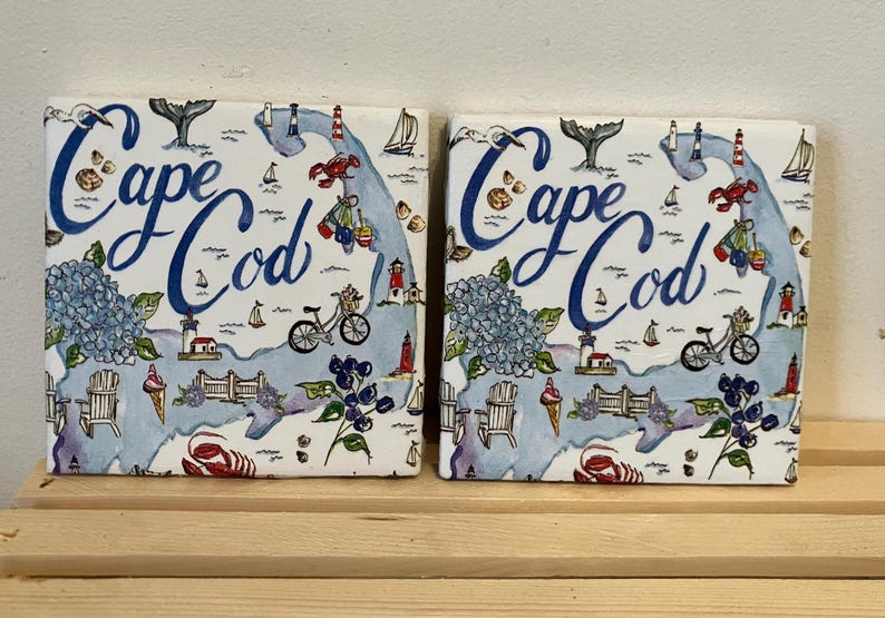 Cape Cod Coaster Set of 4, Square, Home Decor, Beach Decor - Etsy
