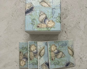 Coaster Set/Box:  Shells of Blue