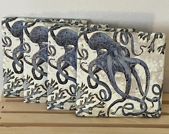 Coaster Set:  Blue Octopus