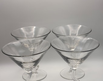 Zestaw 4 zabytkowych kieliszków do martini MCM Libbey Crooked Zig Zag Z Stem 6”