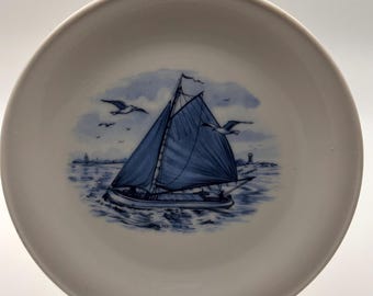 Vintage 1984 Ter Steege BV Delft Blauw Velero Placa 6" Decorada a mano Holanda