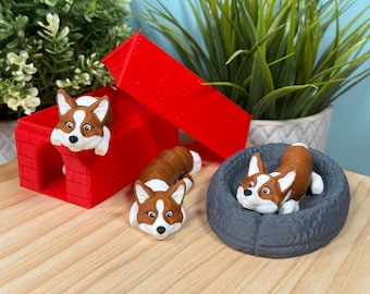 Figurka Corgi z przegubem | Elastyczny towarzysz biurka, drukowany w 3D | Prezent dla miłośnika psów