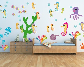 Seahorse Wall Decal, Under the Sea Kids Wall Decals,  Decals Reusable Non-toxic NO PVCs, A241Q