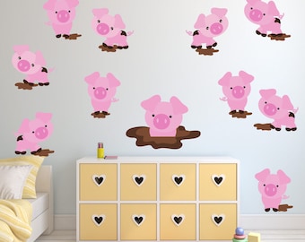 Pig Decal, Pigs Wall Decal, REUSABLE  Wall Decals Non-toxic  Wall Decals for Kids, SD45