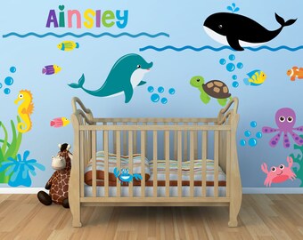 Under the Sea Ocean Fish Whale Dolphin Wall Decals Nursery Decals, A311