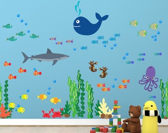 Shark Fish Crab FABRIC Decals Reusable Non-toxic NO PVCs A148